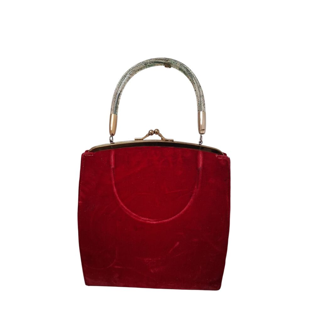 Vintage 1940's Lin Bren Womens Velvet Old Money Elegant Pull up Handle Purse